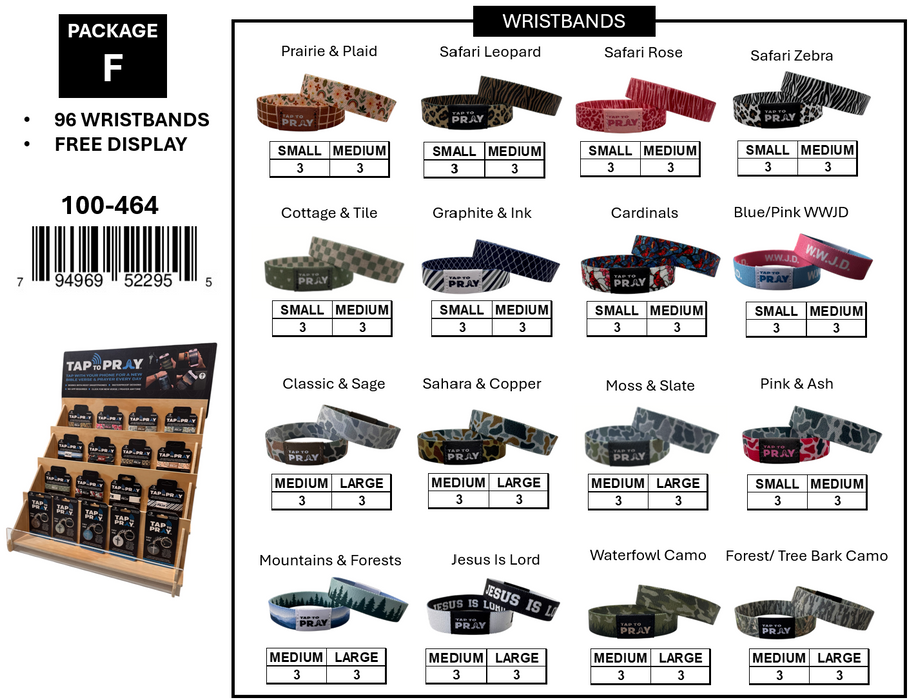 Tap To Pray- Free Display Package F: 96 Wristbands + 1 Display