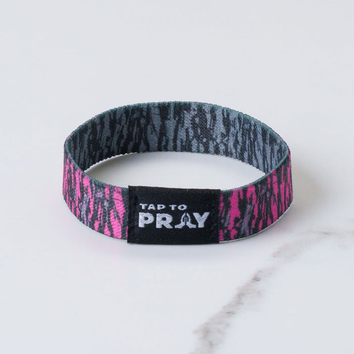 Tap To Pray™ Wristbands - Tree Bark Camo Pink & Grey