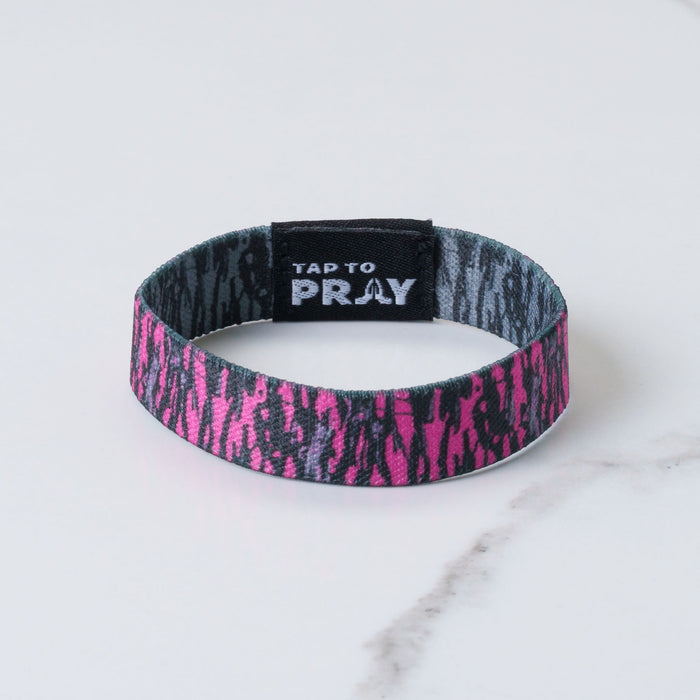 Tap To Pray™ Wristbands - Tree Bark Camo Pink & Grey