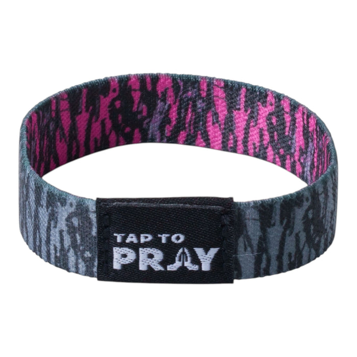 Tap To Pray® Wristband – Tree Bark Camo Pink & Grey