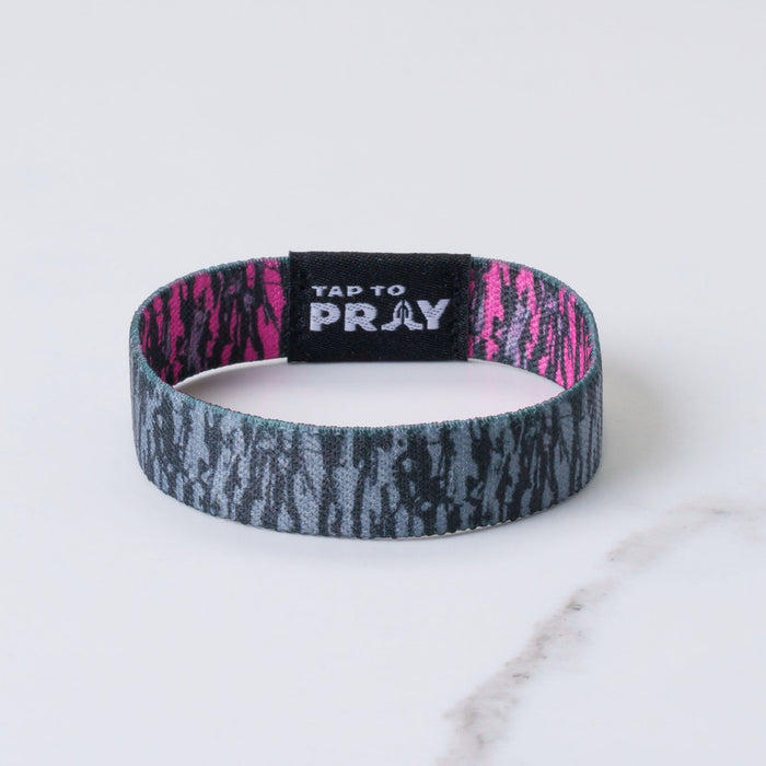 Tap To Pray™ Wristbands - Tree Bark Camo Pink & Grey