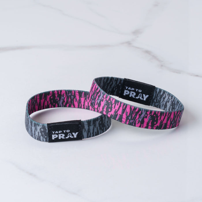 Tap To Pray™ Wristbands - Tree Bark Camo Pink & Grey