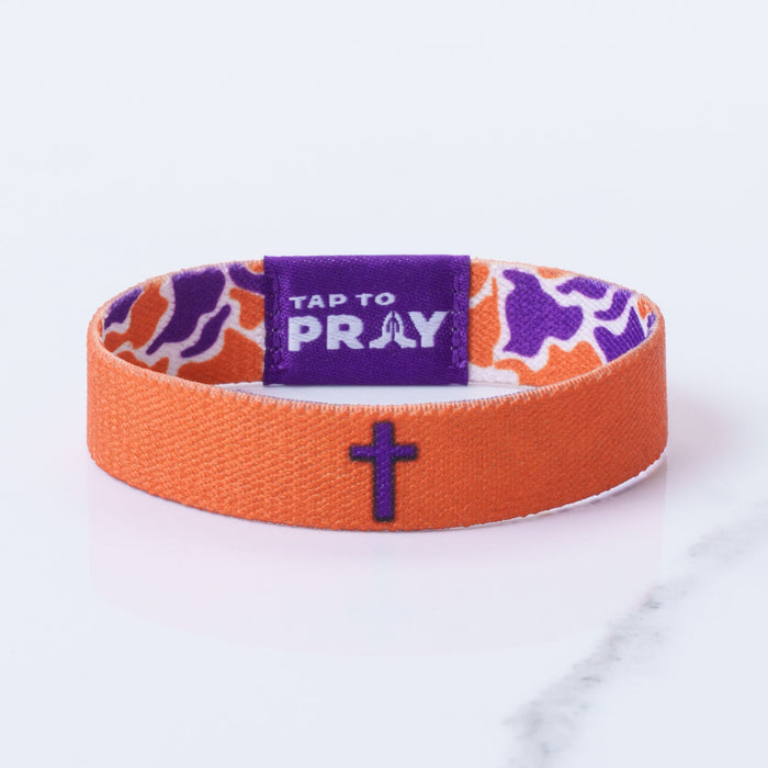 Tap To Pray™ Wristbands - Team Camo - Orange & Purple