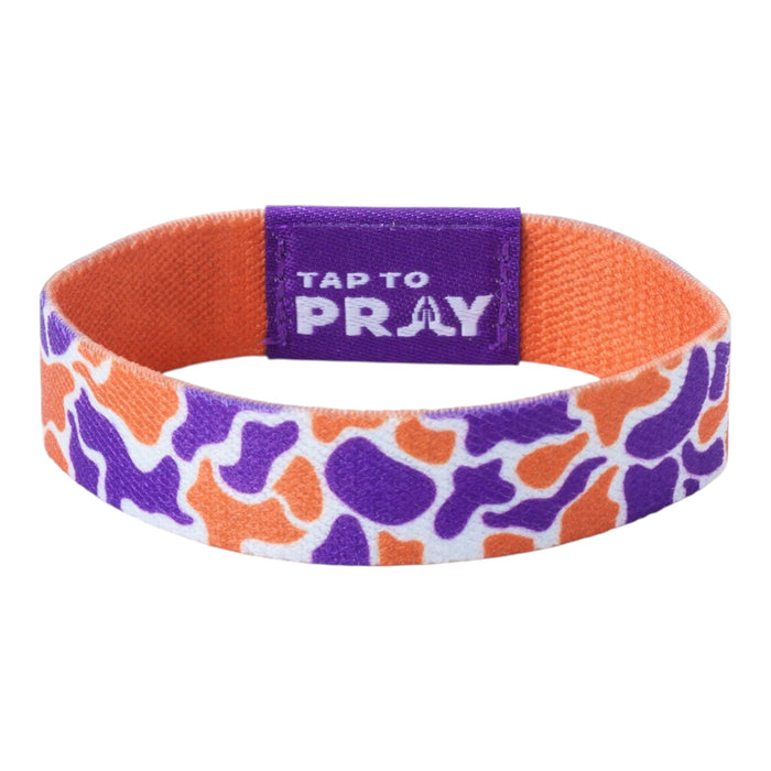 Tap To Pray® Wristband – Team Camo - Orange & Purple