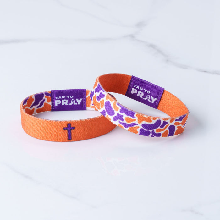 Tap To Pray™ Wristbands - Team Camo - Orange & Purple