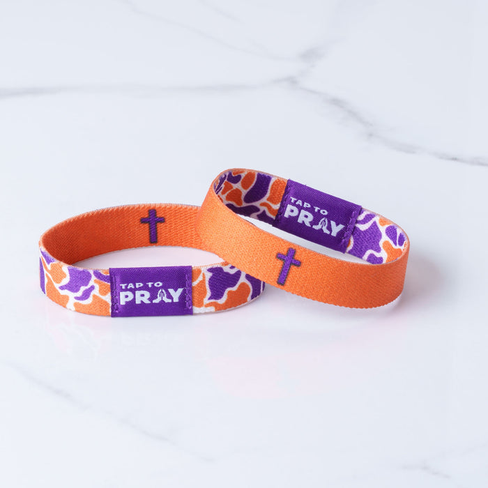 Tap To Pray™ Wristbands - Team Camo - Orange & Purple