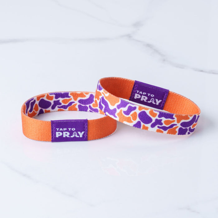 Tap To Pray™ Wristbands - Team Camo - Orange & Purple