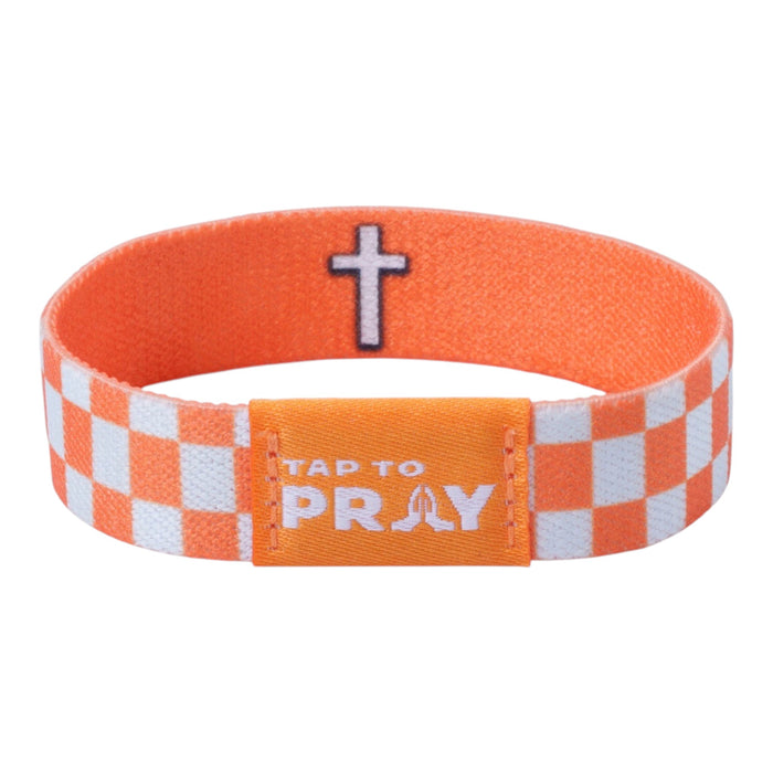 Tap To Pray® Wristband – Orange & White Checkers