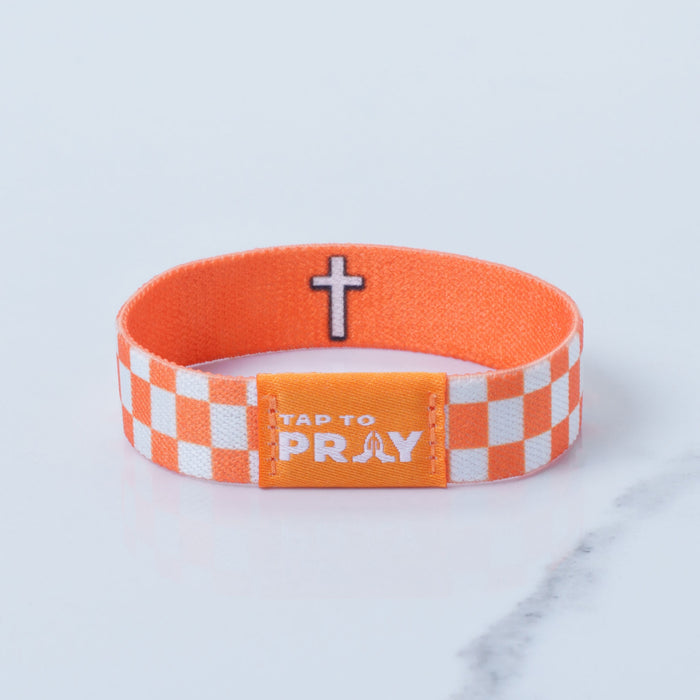 Tap To Pray™ Wristbands - Orange & White Checkers