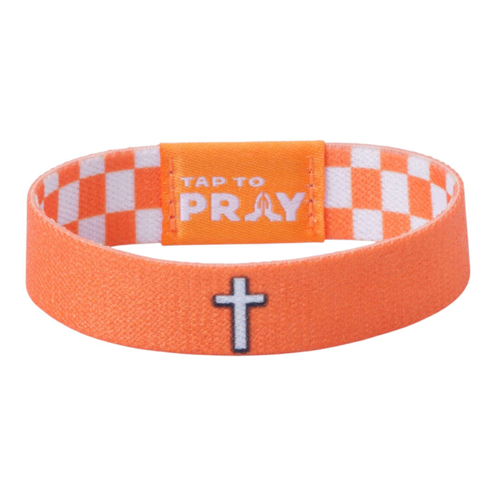 Tap To Pray® Wristband – Orange & White Checkers