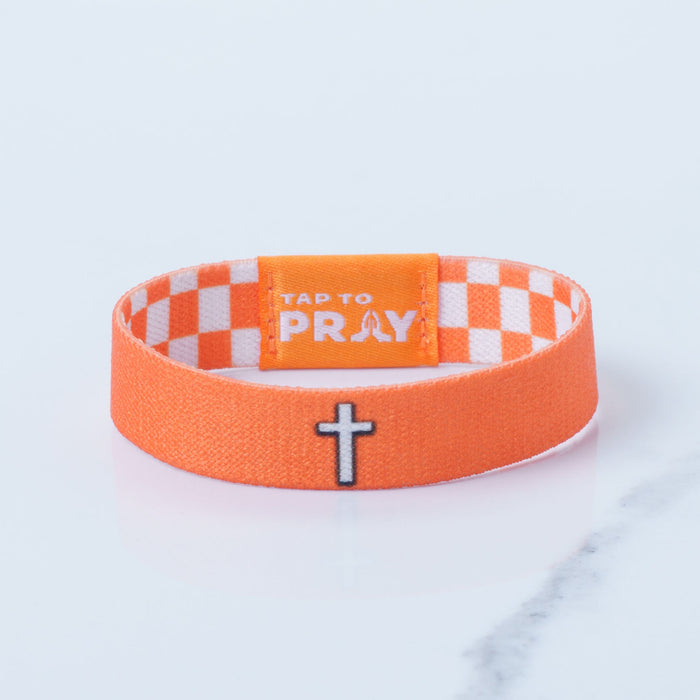 Tap To Pray™ Wristbands - Orange & White Checkers