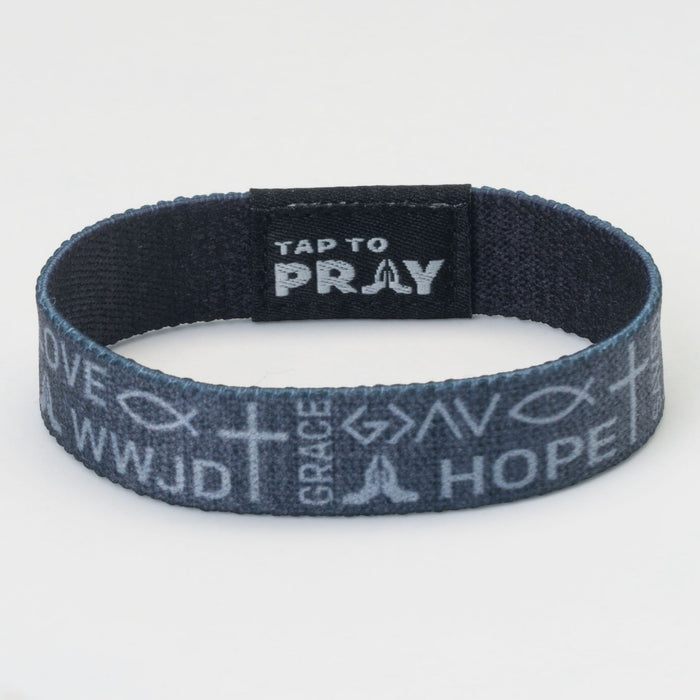 Tap To Pray® Wristband – Symbols of Faith - Grey