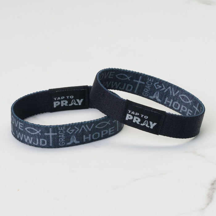 Tap To Pray® Wristband – Symbols of Faith - Grey