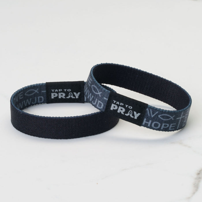 Tap To Pray® Wristband – Symbols of Faith - Grey