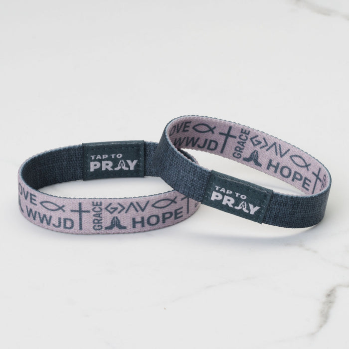 Tap To Pray® Wristband – Symbols of Faith - Taupe