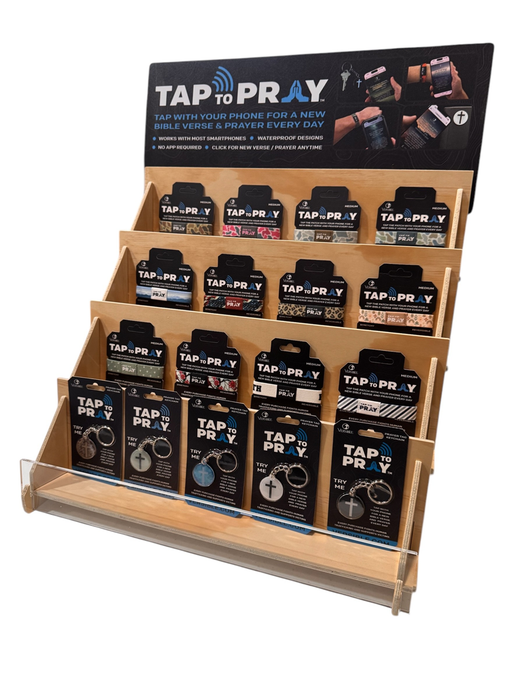 Tap To Pray- Free Display Package D: 72 Wristbands + 15 Keychains + 10 Stickers + 1 Display