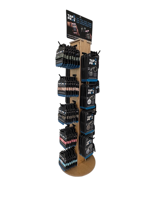 Tap To Pray- Free Display Package A: 60 Bracelets + 20 Keychains + 20 Stickers + 1 Display