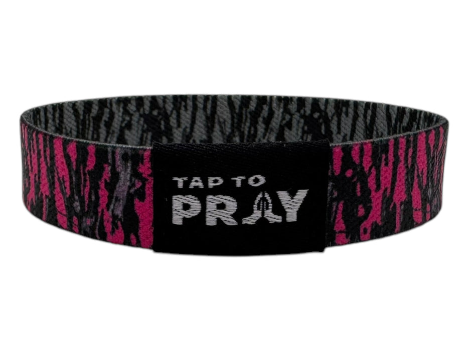 Tap To Pray™ Wristbands - Tree Bark Camo Pink & Grey