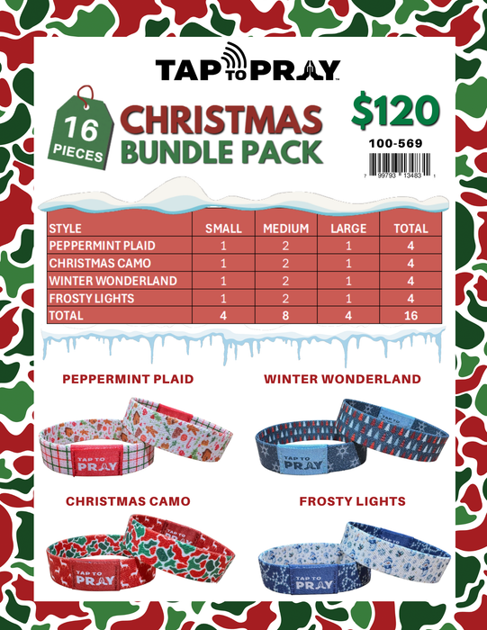 Tap To Pray™ Wristbands -  16 Piece Christmas Bundle Pack - While Supplies Last