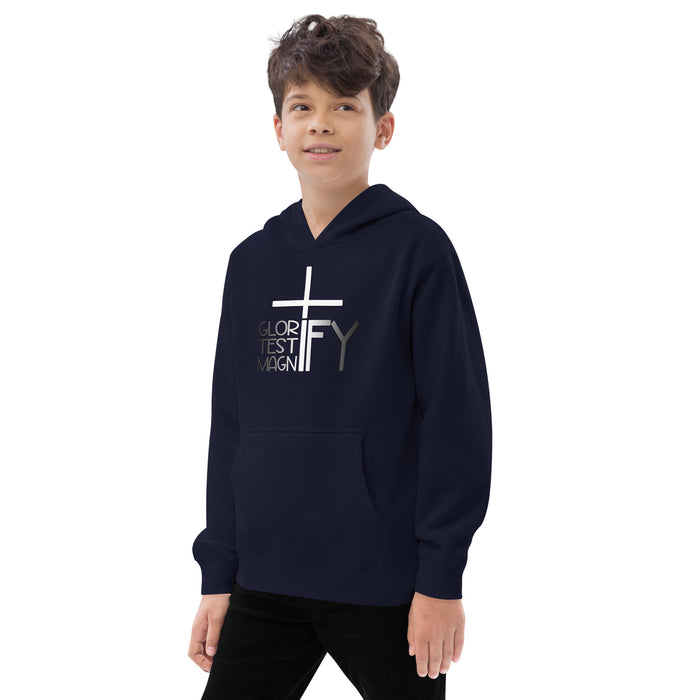 Glorify. Testify. Magnify. Kids fleece hoodie